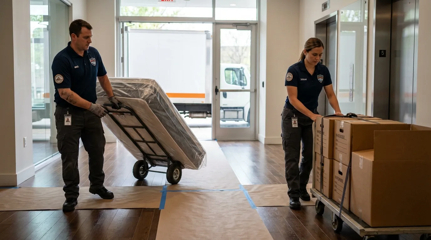 Professional apartment movers loading elevator in Ogallala, NE